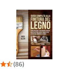 Guida alla finitura del legno, con pennelli e immagini di lavorazioni, anche su legno bruciato.