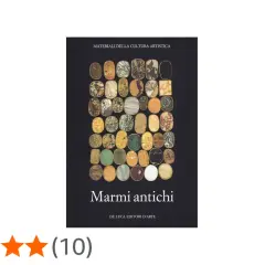 Copertina del libro "Marmi antichi", con una griglia di campioni di diversi tipi di marmi antichi.
