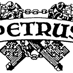 Stemma con nastro "PETRUS" e catene incrociate. Un'icona che evoca il petrus vino più costoso, simbolo di lusso e prestigio.