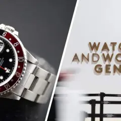 Un Rolex GMT-Master II in primo piano, con lo sfondo della scritta "Watches and Wonders Geneva", la fiera degli orologi.