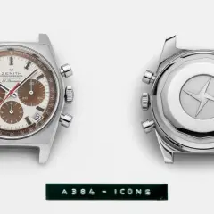 Orologio Zenith El Primero A384 con movimento automatico, cronografo e datario. Il fondello presenta un'iconica stella a quattro punte.