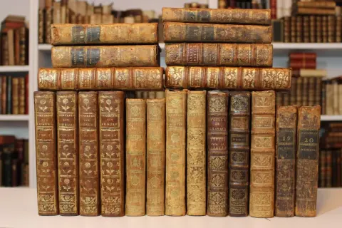 Antichi volumi rilegati in pelle, con decorazioni dorate, che potrebbero rappresentare un interessante valore libri antichi del 1700.