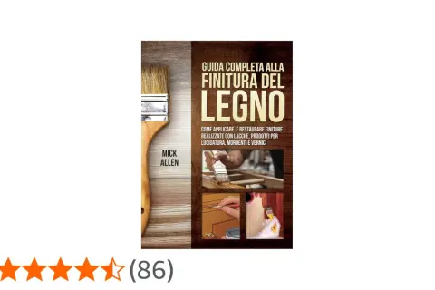 Guida alla finitura del legno, con pennelli e immagini di lavorazioni, anche su legno bruciato.