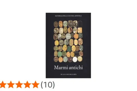 Copertina del libro "Marmi antichi", con una griglia di campioni di diversi tipi di marmi antichi.