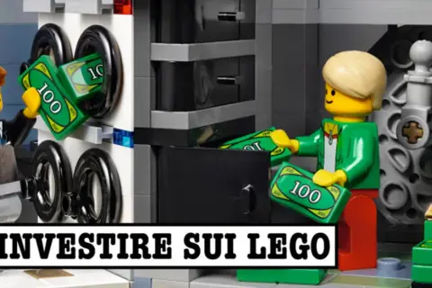 Due omini Lego con banconote da 100, uno inserisce soldi in una cassaforte, l'altro li prende. Forse il lego più raro è quello che fa guadagnare!