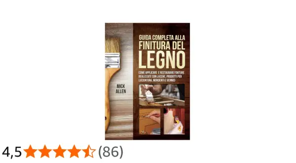 Guida alla finitura del legno, con pennelli e immagini di lavorazioni, anche su legno bruciato.