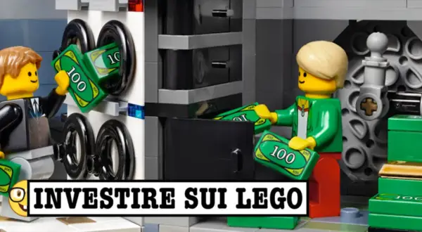 Due omini Lego con banconote da 100, uno inserisce soldi in una cassaforte, l'altro li prende. Forse il lego più raro è quello che fa guadagnare!