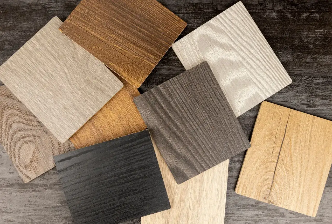Campioni di finiture per mobili: dal chiaro al nero, per scurire il legno e creare contrasti.