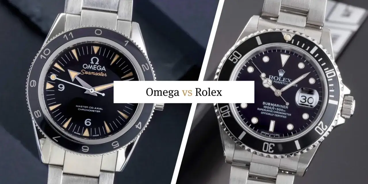 Confronto tra un Omega Seamaster e un Rolex Submariner, due icone di lusso.