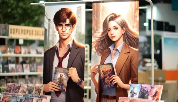 Due banner pubblicitari mostrano un ragazzo e una ragazza che tengono in mano fumetti, suggerendo il loro valore.