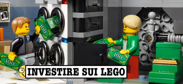 Due omini Lego con banconote da 100, uno inserisce soldi in una cassaforte, l'altro li prende. Forse il lego più raro è quello che fa guadagnare!