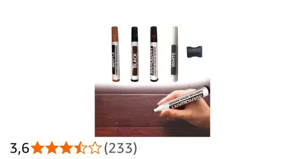 Kit per ritoccare mobili: pennarelli per legno e temperino. Scopri come togliere il pennarello dal legno con questi colori.